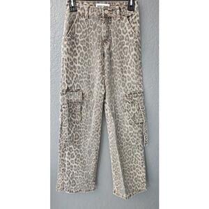 Women's Disclosure Leopard Cargo Denim Jeans Pants Straight Leg Brown Size 00/23